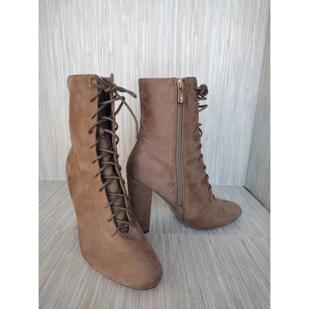 X2B Lace Shoe ‎ Botties Women 7 Tan Suede High Bock Heel Casual Western Zipper